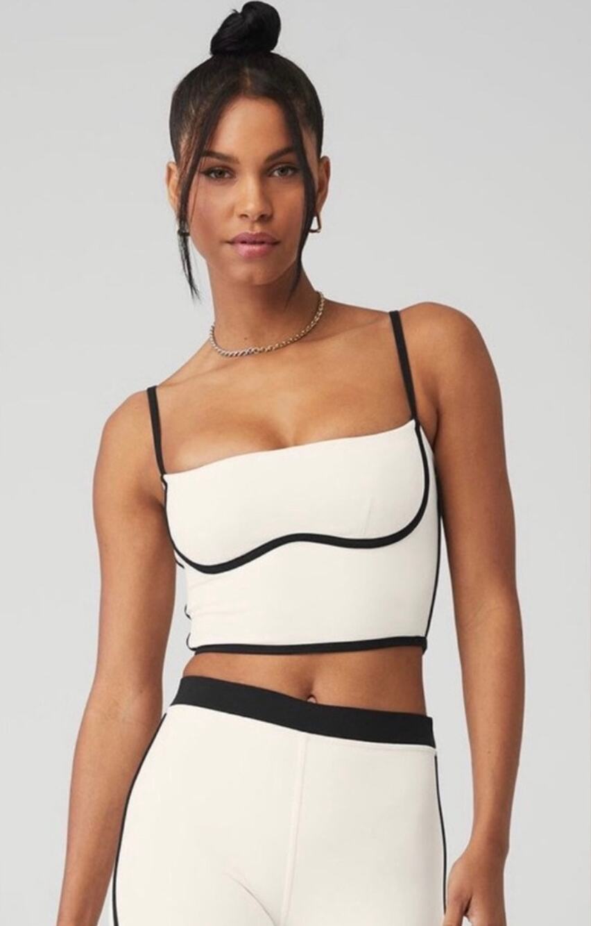 Alo Yoga Airbrush Streamline Bra Tank Top Ivory Black Size Small EUC